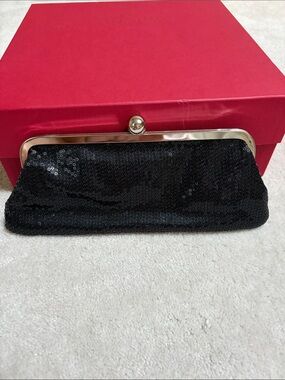 Aldo Black Sequin Frame Clutch with Gold-Tone Kiss Lock